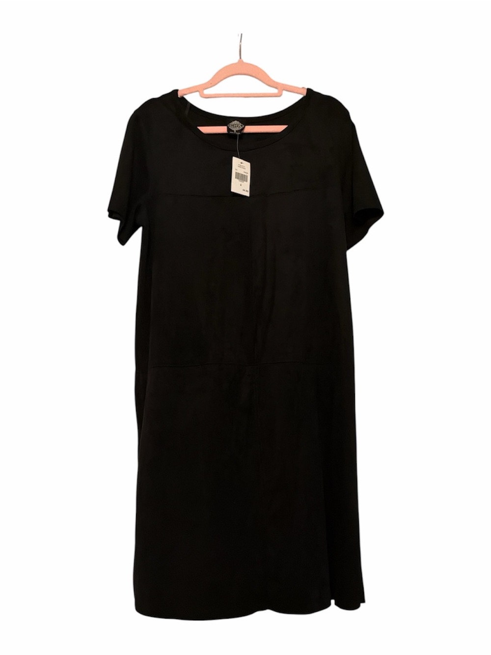 Classic Black Short-Sleeve Suede Feel Mini Dress